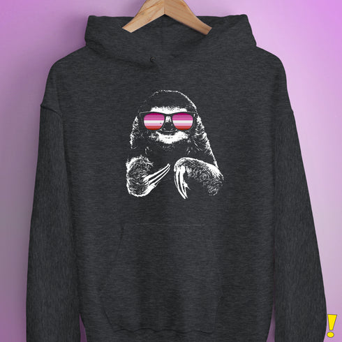 Pride Sloth Pink Lesbian Flag Sunglasses Hoodie - Dark Grey Heather